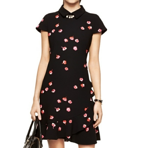 kate spade Dresses Kate Spade Petite Black Floral Ruffle Dress Size